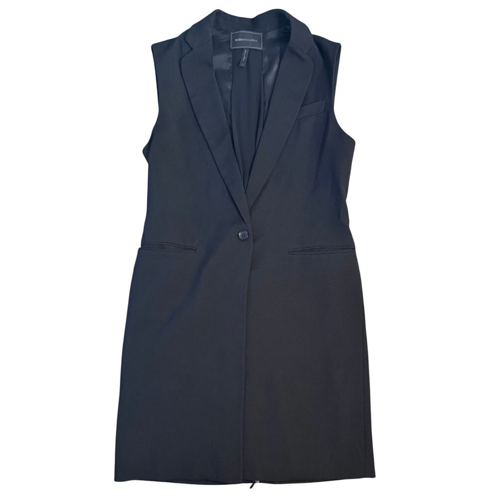 BCBGMAXAZRIA Sleeveless Draped Blazer Dress Lined Knee Length Black Women Small